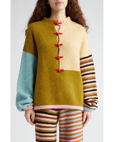 YANYAN Charlie Wah Colorblock Wool Blend Funnel Neck Sweater - Multicolor