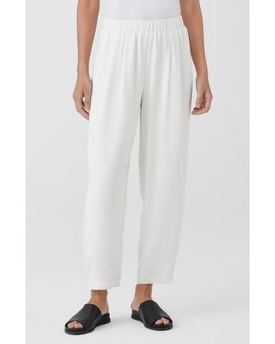Eileen Fisher Pleated Silk Ankle Latern Pants - White