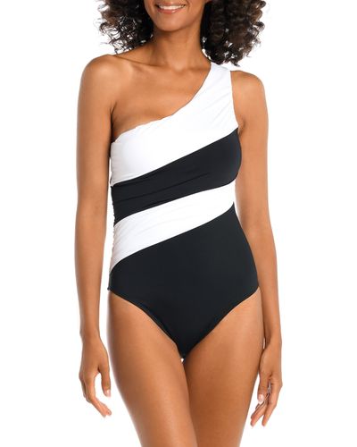 La Blanca Island Goddess Ruched Colorblock One-shoulder One-piece Swimsuit - Blue