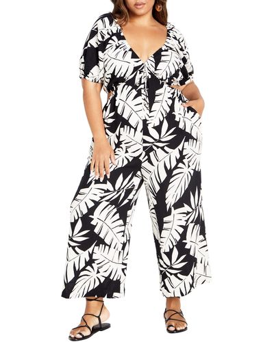 City Chic Floral Print Wide Leg Jumpsuit At Nordstrom - White
