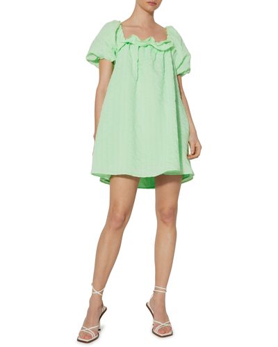 Something New Barbara Ruffle Puff Sleeve Dress - Green