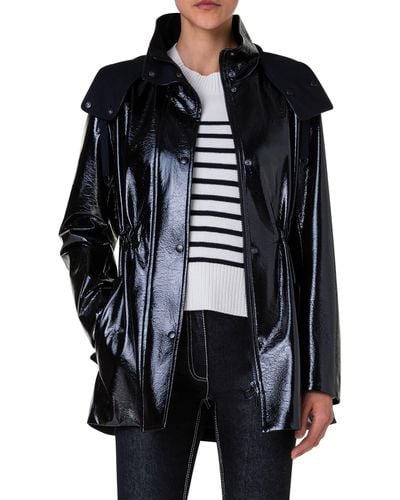 Akris Punto Faux Leather Hooded Jacket - Black