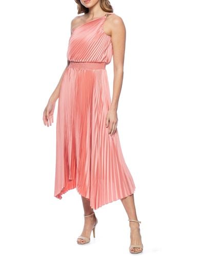 Marina Pleated One-shoulder Handkerchief Hem Cocktail Dress - Pink
