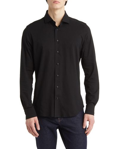Emanuel Berg Modern Flex Cotton Blend Button-up Shirt - Black