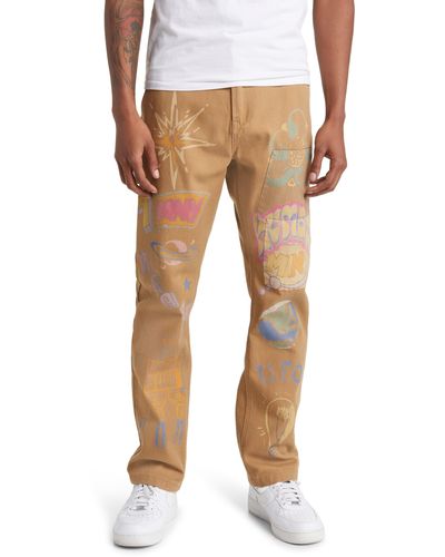 BBCICECREAM Wordly Stenciled Flat Front Chinos - Natural