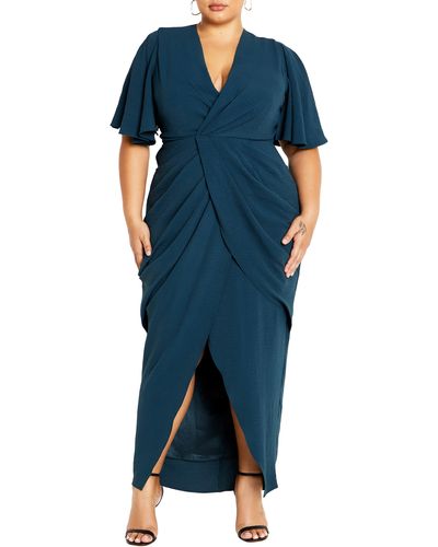City Chic Braelynn Textured Crepe Maxi Dress - Blue
