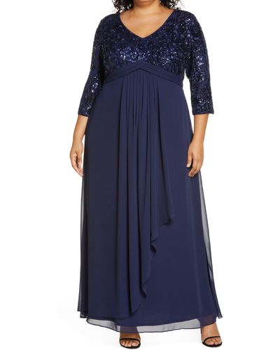 Alex Evenings Sequin Bodice Gown - Blue