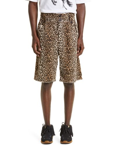 Visvim Coronel Leopard Print Cotton Blend Shorts - Natural