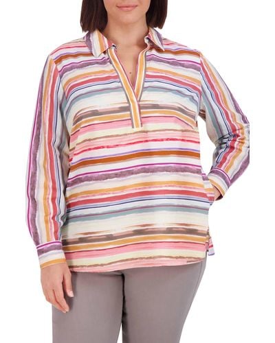 Foxcroft Sophia Abstract Stripe Cotton Tunic Top - Red