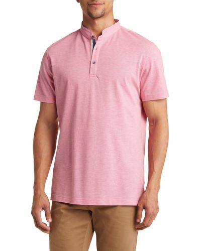 Lorenzo Uomo Trim Fit Band Collar Cotton Polo - Pink