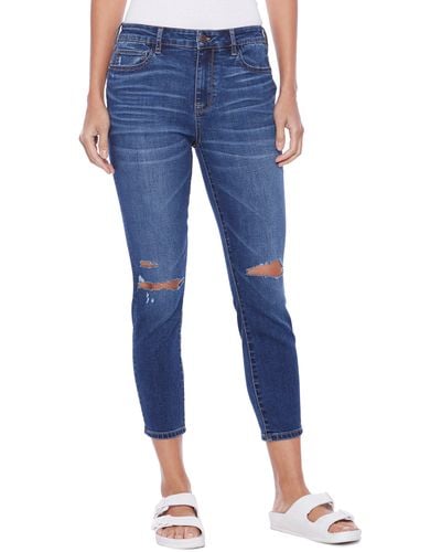 HINT OF BLU Brilliant High Waist Ripped Ankle Skinny Jeans - Blue