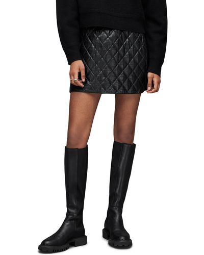 AllSaints Quinn Quilted Lambskin Leather Skirt - Black