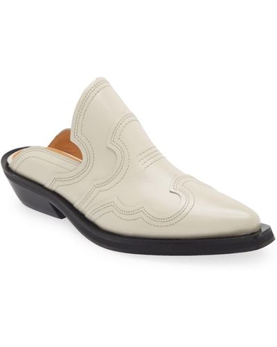 Ganni Embroidered Western Mule - White