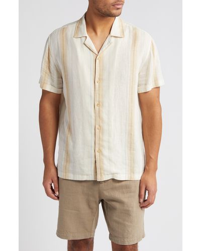 Rails Amalfi Stripe Short Sleeve Linen Blend Button-up Shirt - White