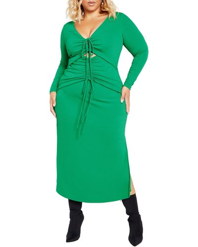 City Chic Blakely Long Sleeve Dress - Green