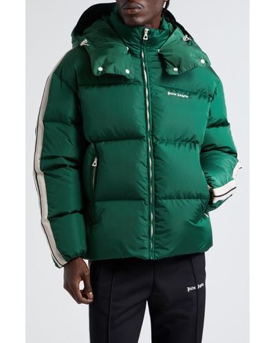 Palm Angels Down Puffer Track Jacket With Removable Hood - Green
