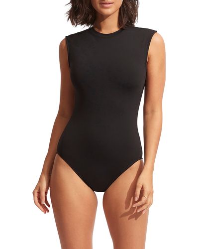 Seafolly Cap Sleeve One-piece Swimsuit - Black