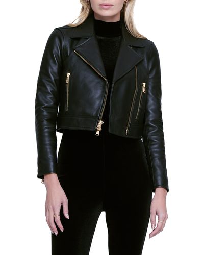L'Agence Onna Crop Leather Jacket - Black