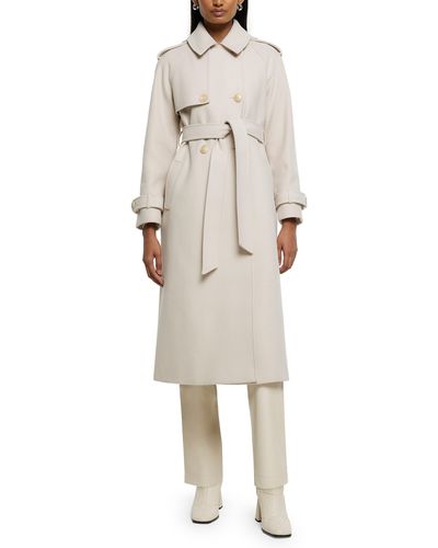 River Island Relaxed Fit Belted Longline Trench Coat - Natural