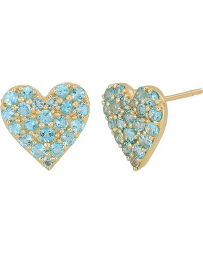 Bony Levy 14k Gold Blue Topaz Heart Stud Earrings