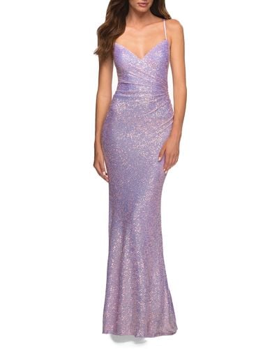 La Femme Sequin Sleeveless Gown - Purple