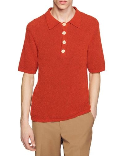 Sandro Nacre Bouclé Polo Sweater - Red