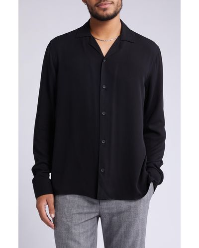 Open Edit Solid Notch Collar Shirt - Black