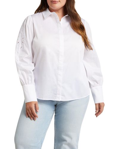 Harshman Devlin Embroidered Sleeve Cotton Button-up Shirt - White