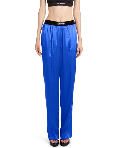 Tom Ford Stretch Silk Satin Pajama Pants - Blue