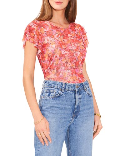 Vince Camuto Floral Print Ruffle Sleeve Top - Red