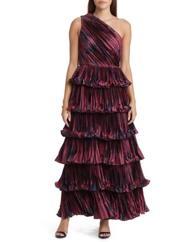 Hutch Enza Tiered One-shoulder Gown - Purple