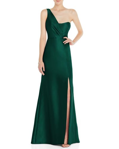 Alfred Sung One-shoulder Satin Twill Trumpet Gown - Green