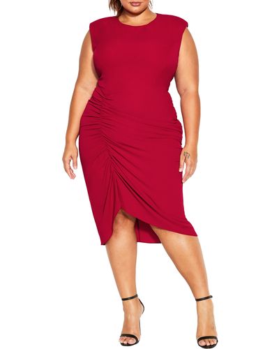 City Chic Side Ruched Sheath Dress - Red
