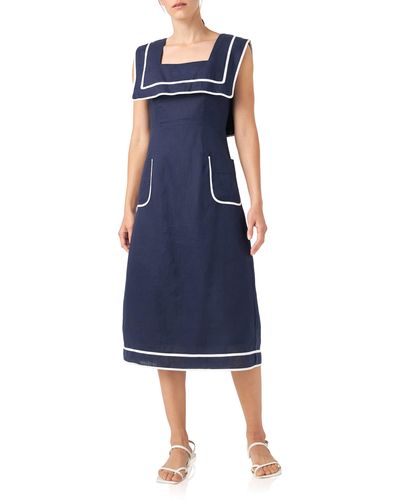 English Factory Sleeveless Linen A-line Dress - Blue