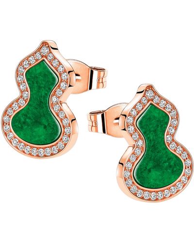 Qeelin Petite Wulu Jade & Diamond Stud Earrings - Green
