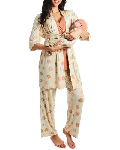 Everly Grey Analise During & After 5-piece Maternity/nursing Sleep Set - Natural