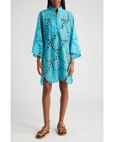 La Vie Style House Shell Lace Cover-up Caftan - Blue