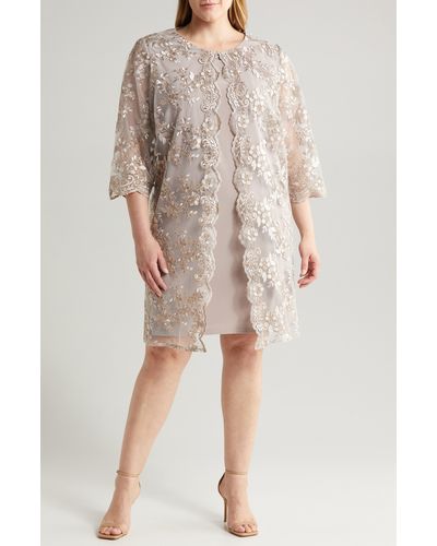 Alex Evenings Embroidered Mock Jacket Cocktail Dress - Gray