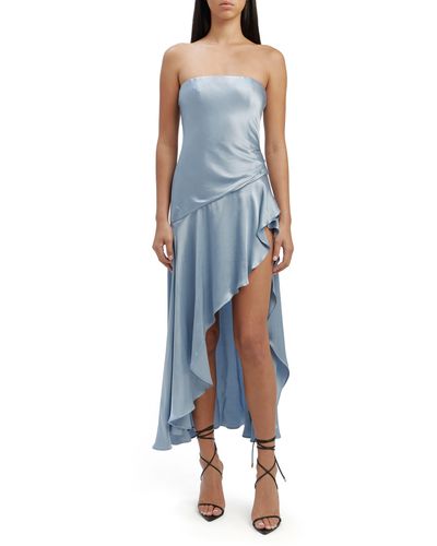 Bardot Lorenza Strapless Asymmetric Hem Satin Cocktail Dress - Blue