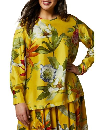 Marina Rinaldi Leandro Floral Silk Twill Top - Yellow