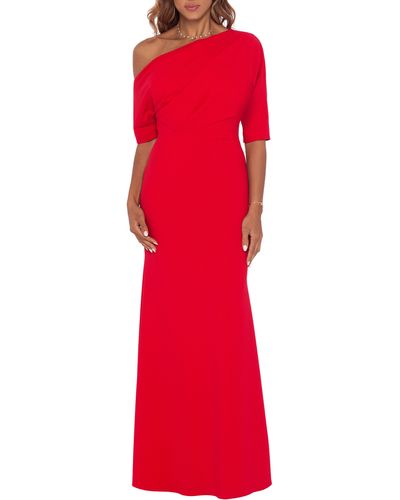 Betsy & Adam One-shoulder Scuba Crepe Gown - Red