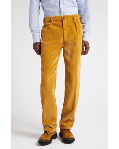 Drake's Pleated Corduroy Pants - Yellow
