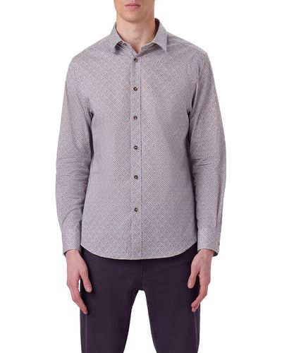 Bugatchi Julian Shaped Fit Mosaic Print Stretch Cotton Button-up Shirt - Gray
