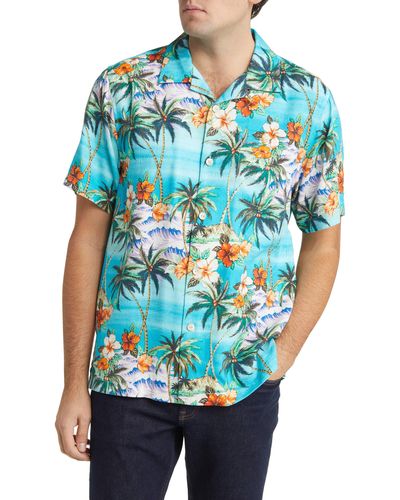 Tommy Bahama Isla Palmetta Floral Silk Blend Camp Shirt - Blue