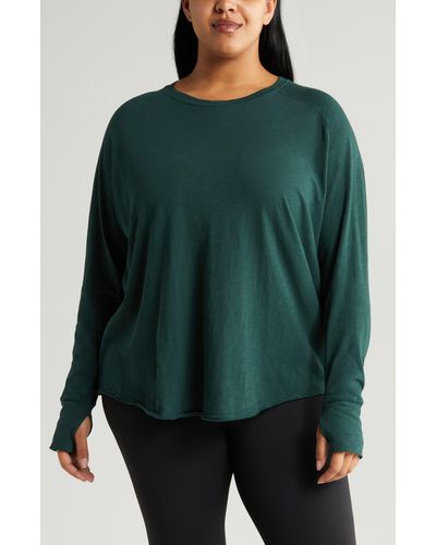 Zella Relaxed Washed Cotton Long Sleeve T-shirt - Green