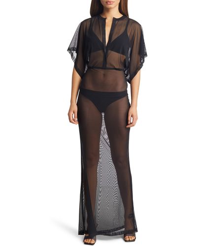 Norma Kamali Obie Sheer Mesh Cover-up Maxi Dress - Black