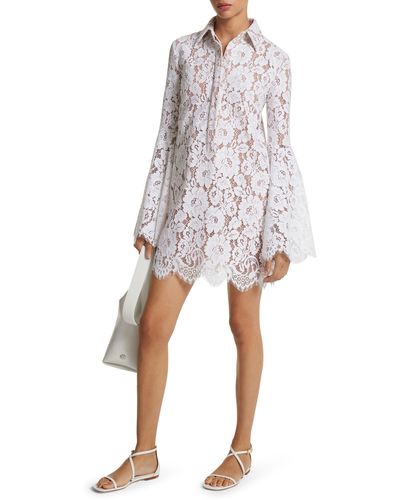 Michael Kors Floral Lace Flare-sleeve Shirtdress - White