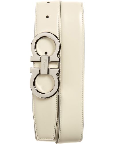 Ferragamo Double Gancio Reversible Leather Belt - Natural