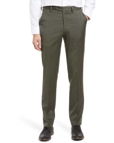 Berle Flat Front Modern Fit Gabardine Stretch Wool Pants - Green