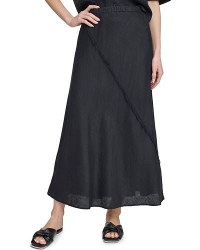 DKNY Linen Midi Skirt - Black